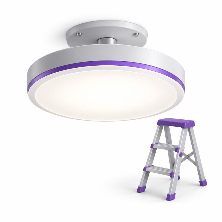 Ceiling Light Installation — white and purple 3D service illustration