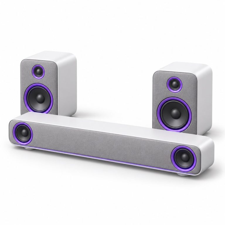 Home Theatre Installation — white and purple 3D service illustration