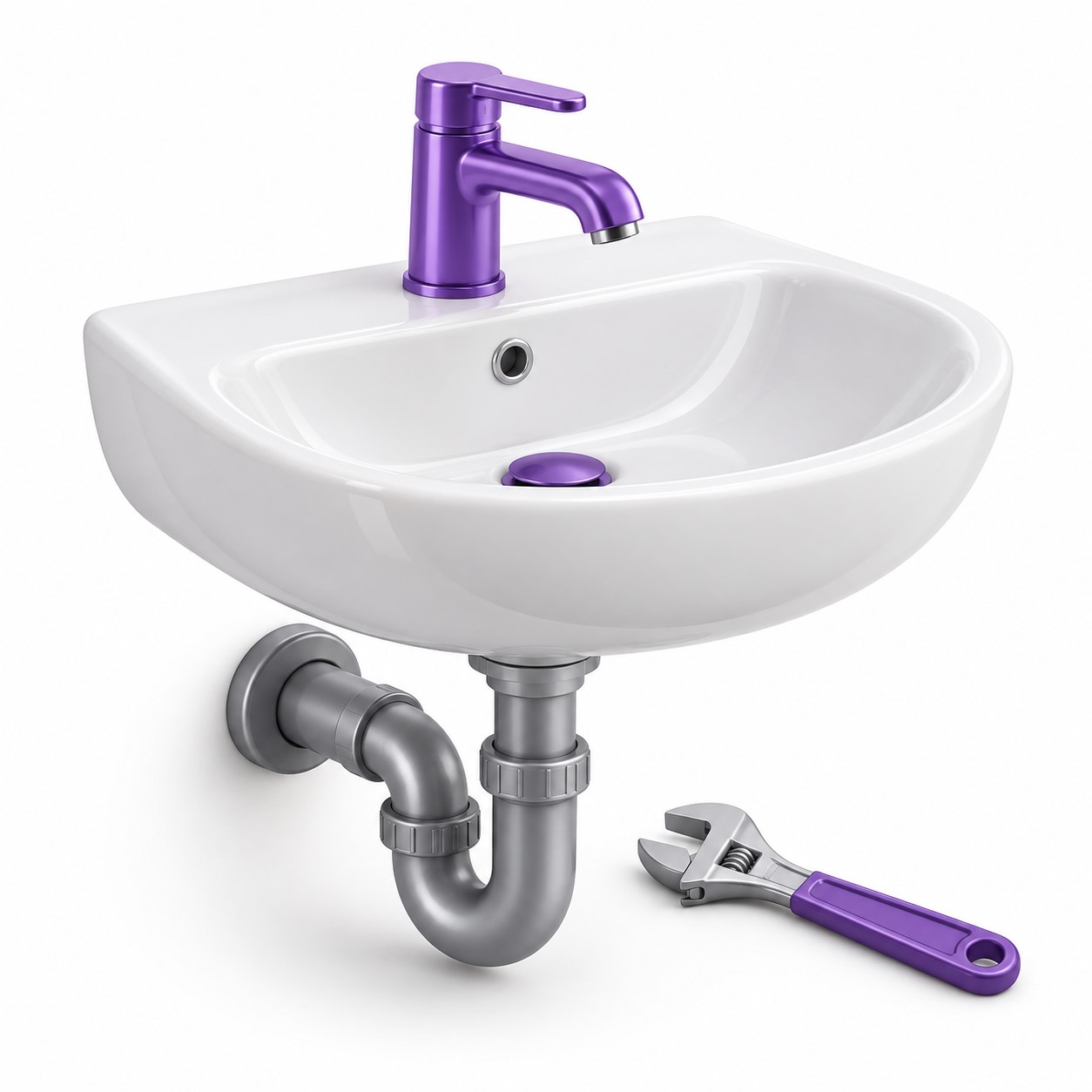 silverleaf-service-4041 Wash Basin Leakage Repair — white and purple 3D illustration