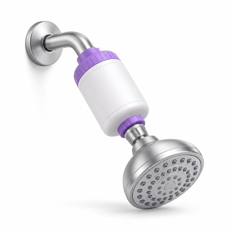 Shower Filter Installation — white and purple 3D service illustration