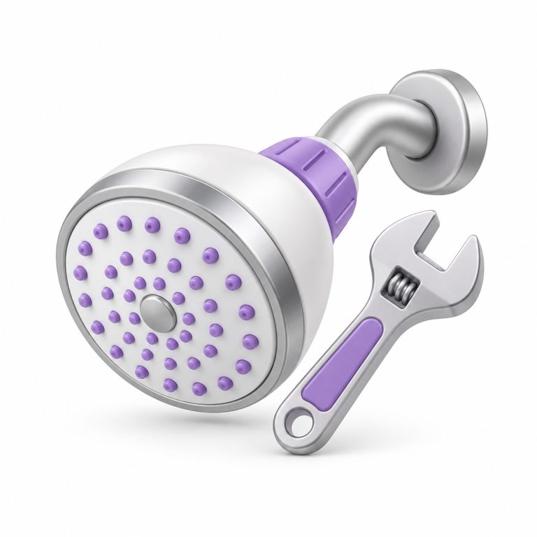 Shower Repair — white and purple 3D illustration