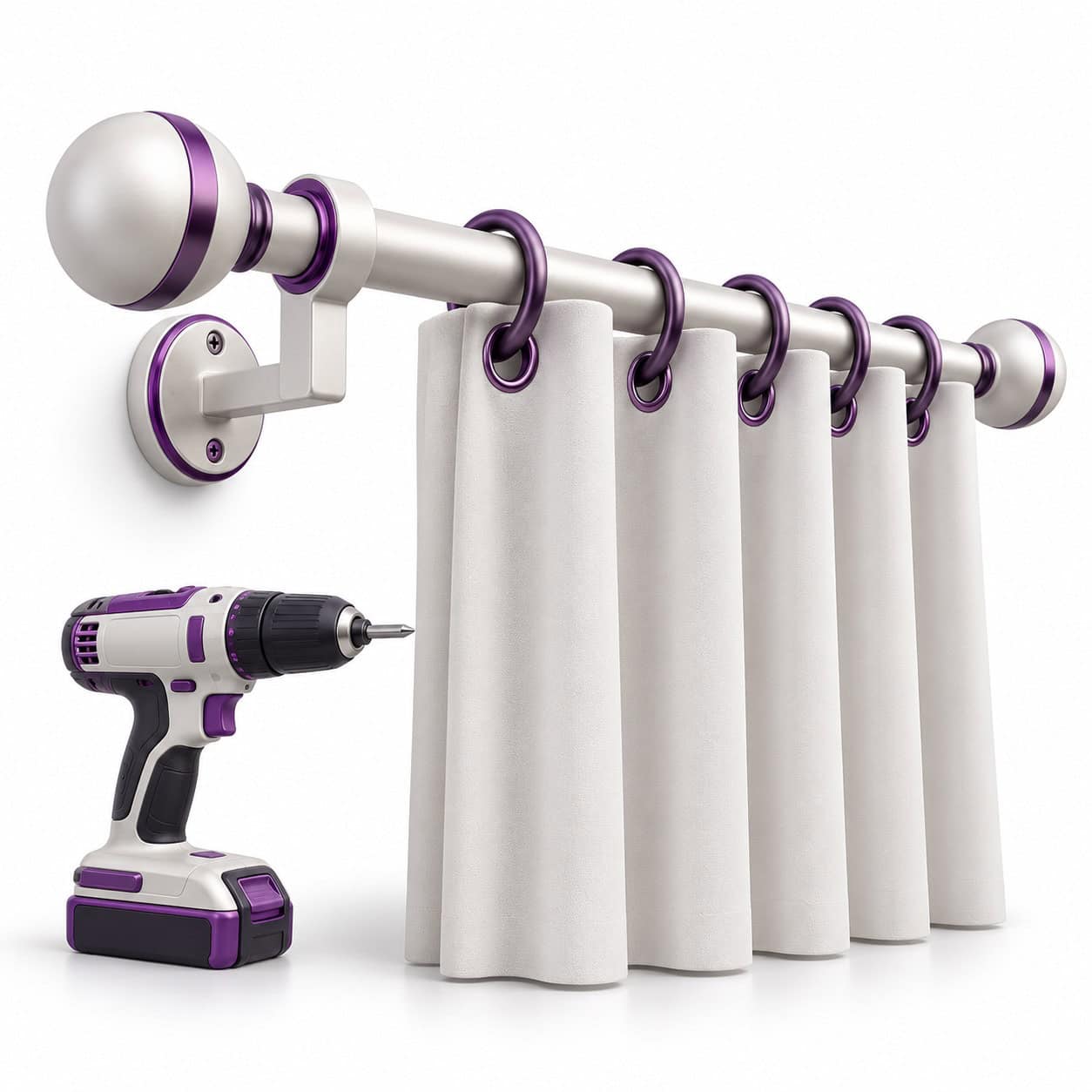 silverleaf-service-4106 Curtain Rod Installation — white and purple 3D service illustration