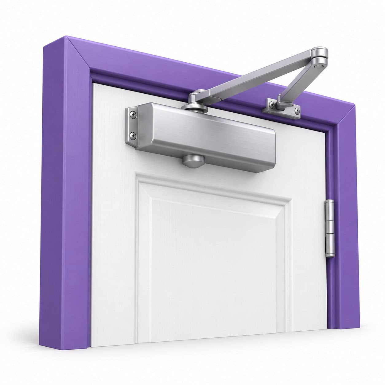 silverleaf-service-4122 Door Closer Installation — white and purple 3D service illustration