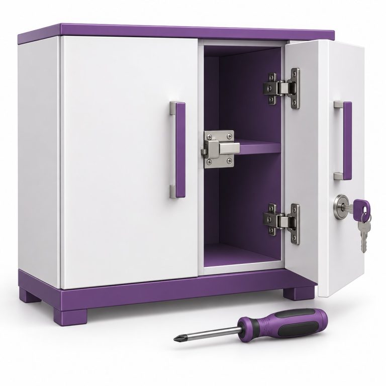 Cupboard Lock & Latches — white and purple 3D illustration
