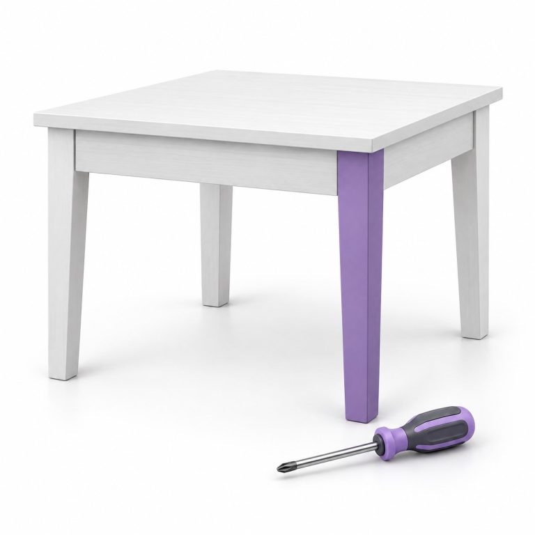 Wooden Table Repair — white and purple 3D illustration