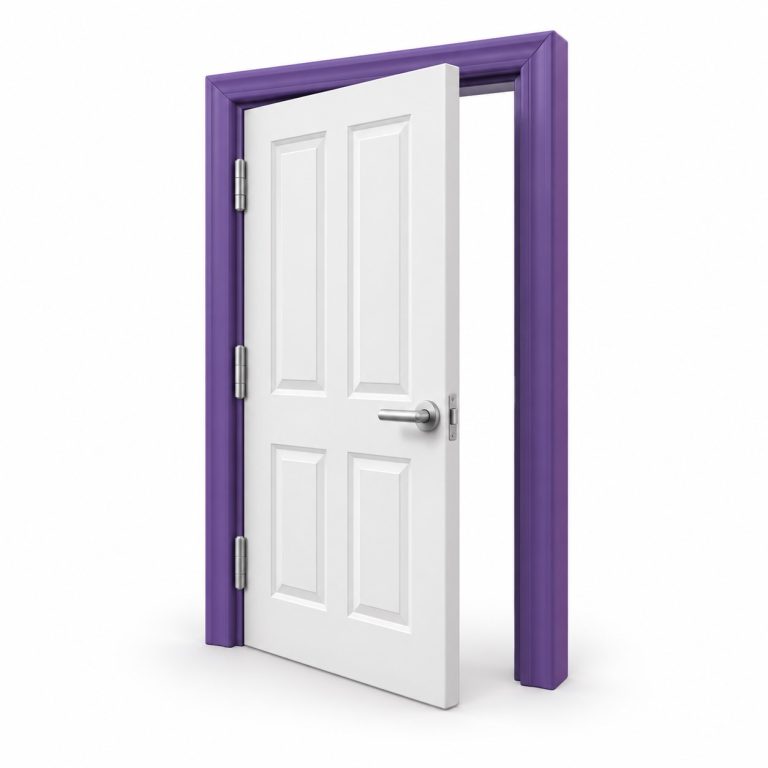 Door Installation — white and purple 3D illustration