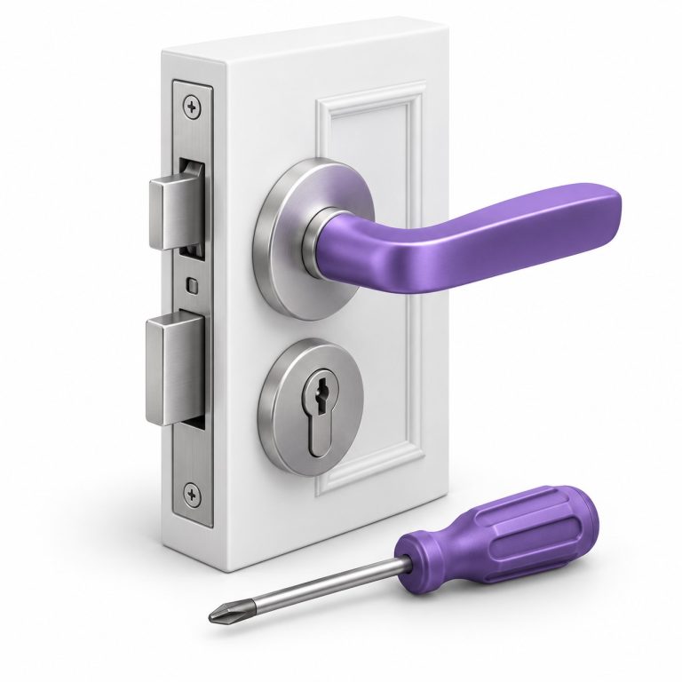 Door Lock Repair — white and purple 3D illustration