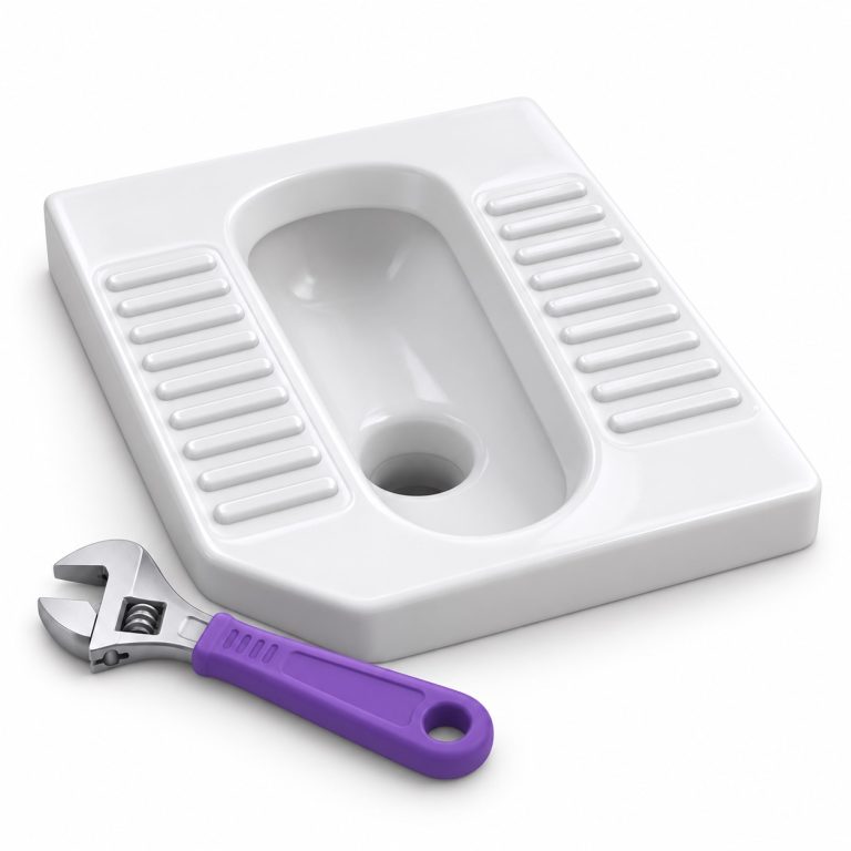 Indian Toilet Repair — white and purple 3D illustration