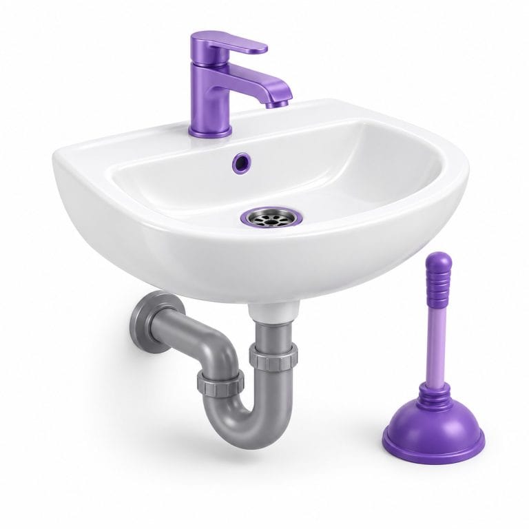 Wash Basin Blockage Removal — white and purple 3D illustration