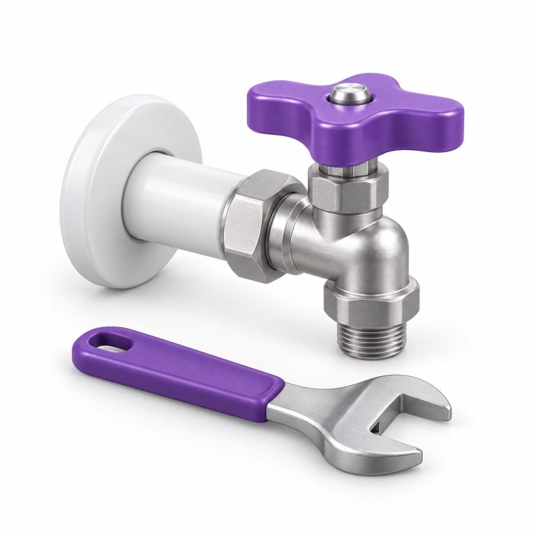Shut-off Valve Leakage Repair — white and purple 3D illustration